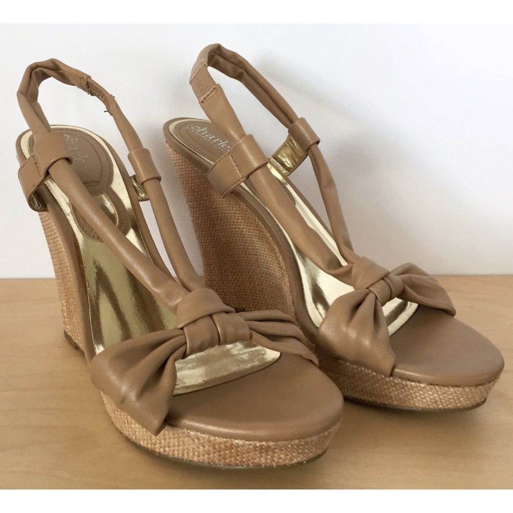 CHARLES DAVID Espadrilles Beige Nude Wedge Heels